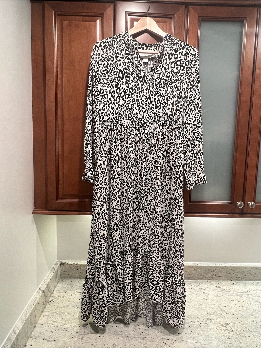 Anthropologie Black and White Leopard Print Maxi Dress